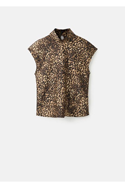 MANGO Woman Leopar desenli saten bluz