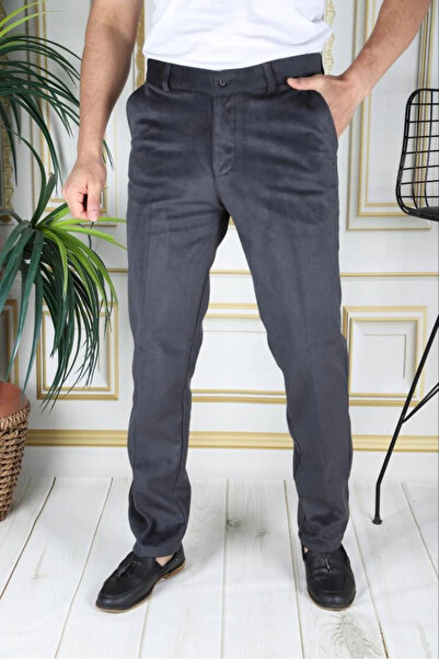 PHANTOM JEANS Füme Polarlı Kadife Pantolon Esnek Kalın Fitil Klasik Kesim Yan Cepli Astarlı