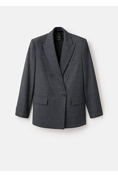 MANGO Woman Kareli çift düğmeli blazer ceket