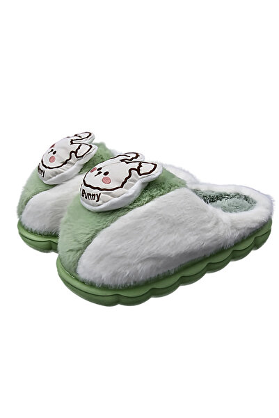 FOTOFUN Papuci pufoși și călduroși pentru copii - Model CuteBear, Verde, 30-31