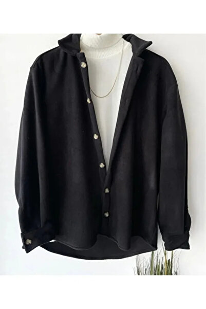 Rublays Unisex Siyah Oversize Kalın Kışlık Hakiki Polar Gömlek