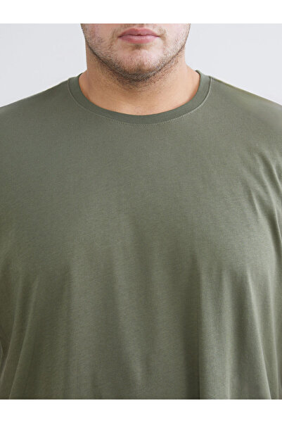 LC Waikiki Khaki Plus Size Basic Combed Cotton Men's T-Shirt