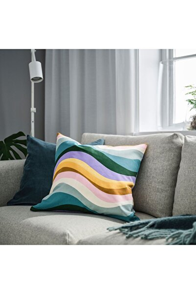 IKEA COZY ROOM - MYGGBLOMSTER kırlent kılıfı, mavi-çok renkli, 50x50 cm