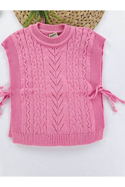 Butik Kız Çocuk Tarz Örme Triko Süveter Kazak Hırka Yanları Açık Bağlamalı