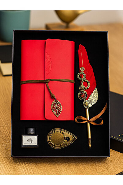 moryconcept Tüylü Divit Hokka Kalem Seti Deri Defterli Şık Hediye Kutusu – Mü...