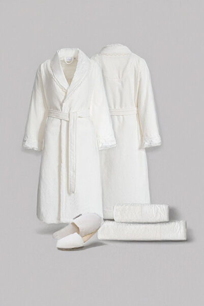 Ecocotton Paye Cream-Cream 100% Organic Cotton'M-L' 10 Piece Family Bathrobe Set