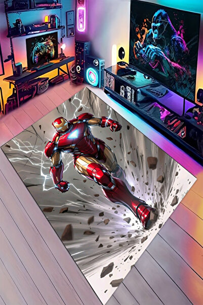 Reyhani IRONMAN Desenli Kaymaz Taban Makinede Yıkanabilir Gaming Oyuncu Gamer...