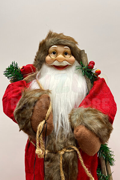 Huzur Party Store 60 cm Santa Claus Figure Prime Series Red Furry Lantern-Wielding Bush Christmas Tree Decor New Year Ornament