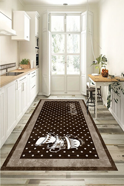 Printed Washable and Non-Slip Base Kitchen Printed Cup Pattern Kitchen Rug, KITCHEN,92,COFFEE