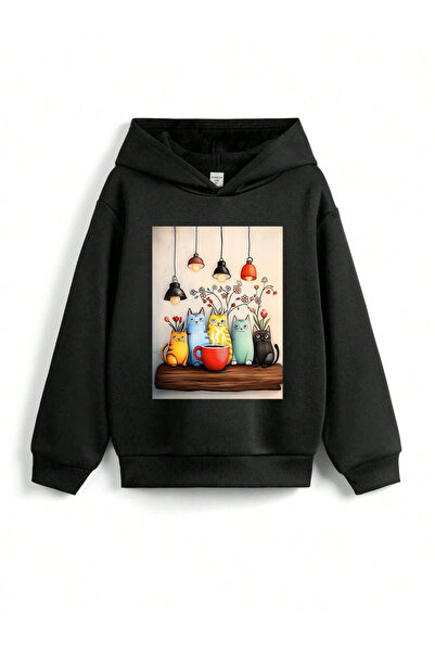 stil x Детска суитшърт с качулка и принт на сладки котки
