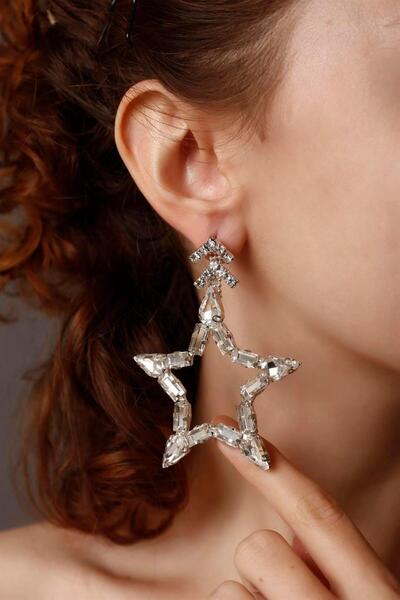 BİJUTERRİ Baguette Stone Dangle Star Earrings Evening Dress Earrings Special ...
