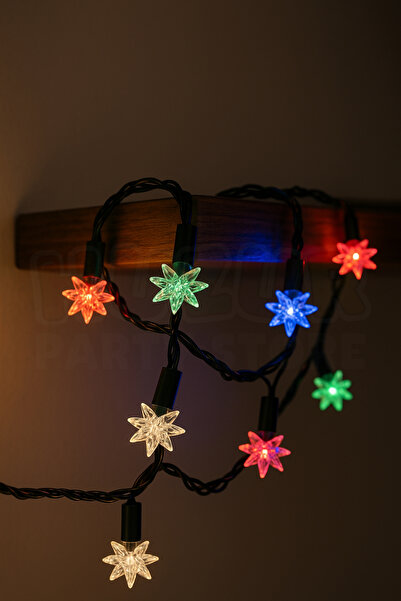 Huzur Party Store إضاءة LED على شكل نجوم متعددة الألوان بطول 4 أمتار مع قابس وكابل سميك لتزيين شجرة الصنوبر في عيد الميلاد ورأس السنة الجديدة