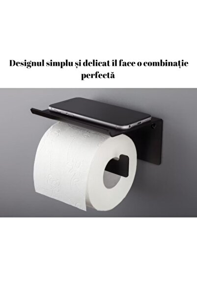 SeLeSe Suport metalic pentru hârtie igienică cu raft pentru telefon, standard, negru mat