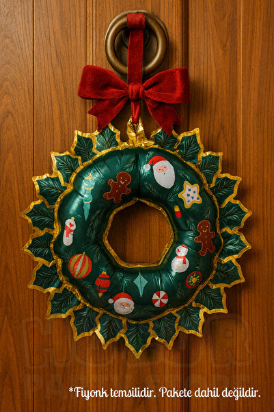 Huzur Party Store Yeşil Kapı Süsü Yılbaşı Folyo Balon 80x67 Cm Gold Çerçeveli Noel Yeni Yıl Figürleri Baskılı Süs