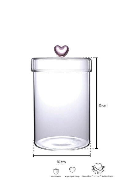 PerottiHome CAM KAVANOZ BOROSİLİKAT HEARTS 950 ML