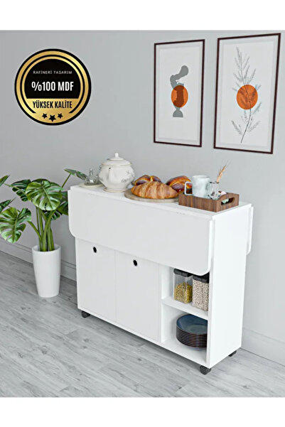 WHOGR Butterfly Katlanır Çok Amaçlı Masa ve Dolap - Country Tarz MDF, Tekerlekli, 90x72 cm