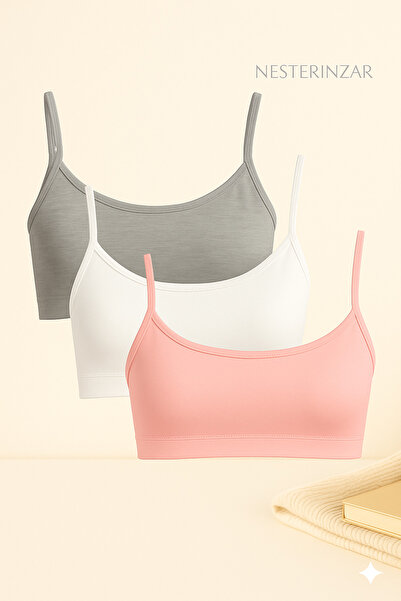 nesterinzar Women's 3-Pack Padded Sports Bra with String Straps Half Tank Top