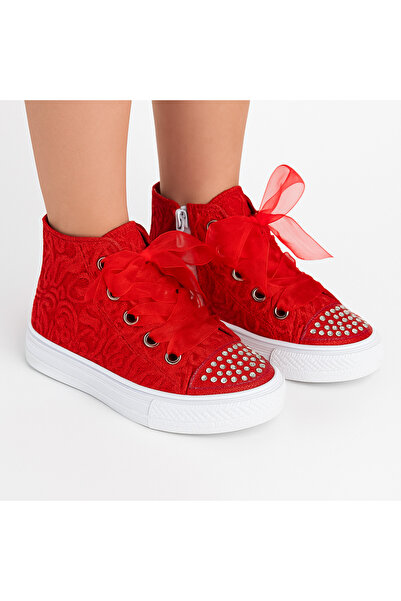 KATEYLER Red Lace Long Zippered 21-30 Lighted Girls' Sports Shoes