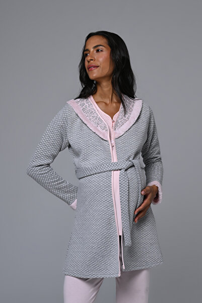 Lohussa Set de pijamale pentru femei, jacquard pudrat, cu nasturi în față, cu...