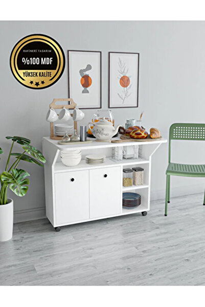 WHOGR Butterfly Katlanır Çok Amaçlı Masa ve Dolap - Country Tarz MDF, Tekerlekli, 90x72 cm