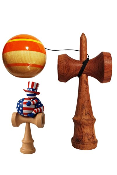 BV Kendama din lemn, minge din lemn + autocolant SUA impermeabil pentru telef...