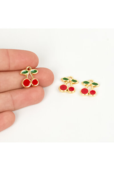 yfhobi 1 Adet - 15 mm Kiraz Desen Metal Uç, Takı İçin Charm Uç, Altın Kaplama...