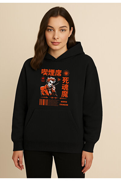 Korefanzin Korean Style Anime Logo Black Basic Sweatshirt Hoodie