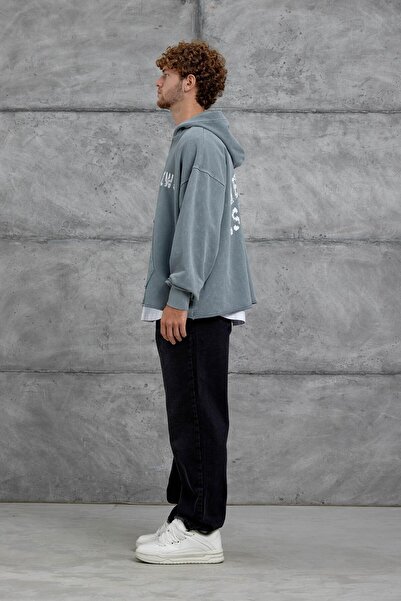 NOMARC Сірий Uv8 з принтом, праний, оверсайз, з капюшоном, світшот