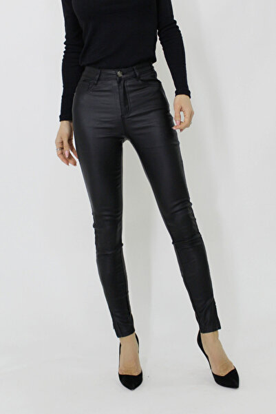 FashionForYou Goya leather push-up skinny pants with pockets and zipper on the leg, Black