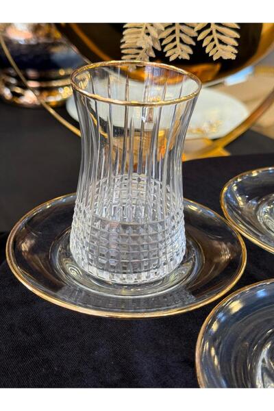 LOKMAN ZÜCCACİYE 6 Person Crystal Cut Gold Gilded Tea Set (Model3)