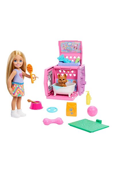 Barbie Chelsea Puppy Carrier Playset - Blonde Small Doll with Puppy and Accessories