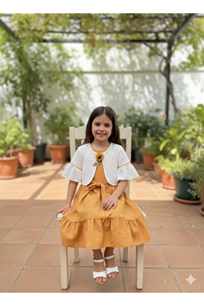 FESSHERA KİDS Kız Çocuk Elbise Dantel Bolerolu ve Fırfırlı Elbise Takımı Bayramlık Özel Gün Düğün Elbisesi