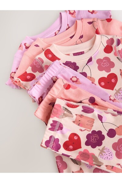 Next Baby Cotton Pink Cherry Patterned Short Sleeve Shorts Top and Bottom Set / Pajama Set
