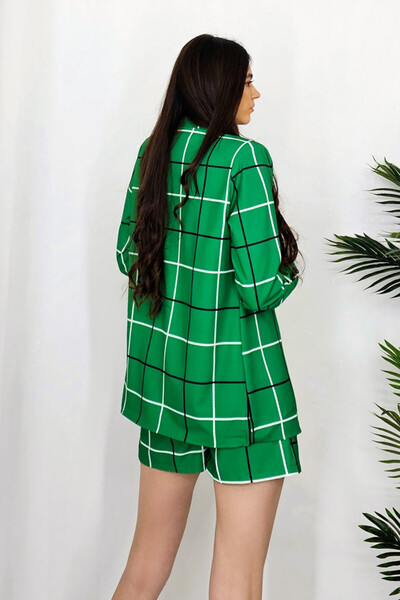 FashionForYou Haven elegant suit, long jacket and shorts with removable drawstring, emerald green