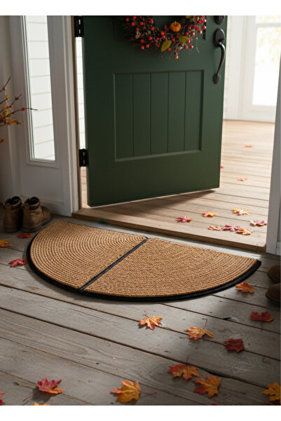 HomeTurko Rustic Half Moon Handmade Jute Semicircle Doormat Natural Wicker Welcome Mat