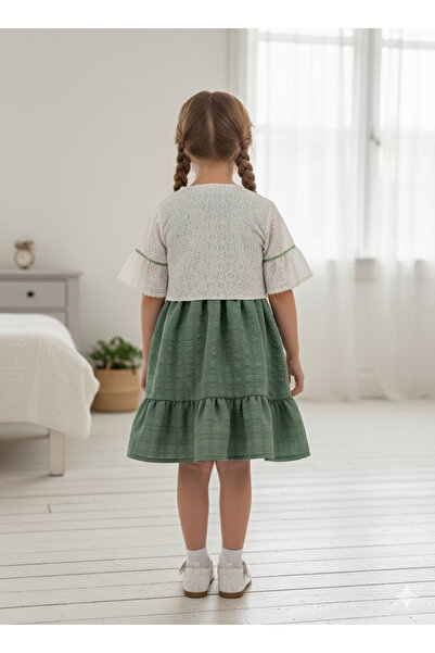 FESSHERA KİDS Rochie pentru fetiță Set de rochii cu bolero din dantelă și volane Rochie de sărbătoare pentru ocazie specială Rochie de nuntă