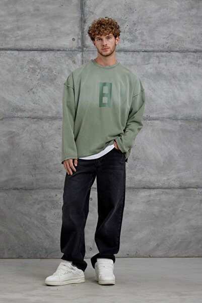 NOMARC Πράσινο φούτερ μεγάλου μεγέθους με με τύπωμα λαβές με αριθμό 8