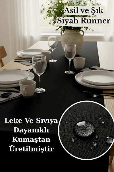 KAMİZ Covoraș negru nobil și elegant, respingă petele și lichidele 40x110 cm