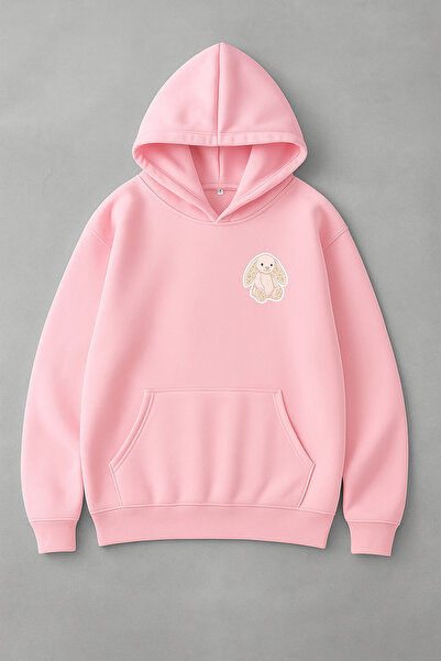 LORVEX Swea de damă din bumbac supradimensionat cu imprimeu Pink Rabbit tricou