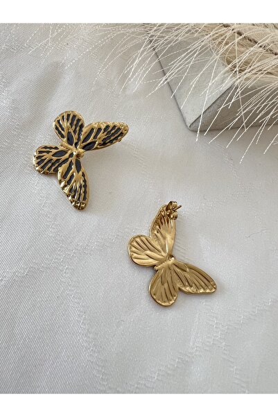 Neesh ÇELİK KELEBEK KÜPE (GOLD/GRİ)