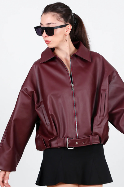 Helen Goods سترة جلدية نسائية كبيرة الحجم من نيو سيزون بومبر