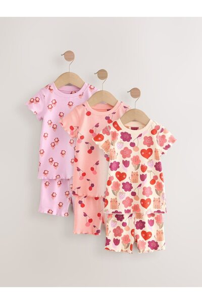 Next Baby Cotton Pink Cherry Patterned Short Sleeve Shorts Top and Bottom Set / Pajama Set