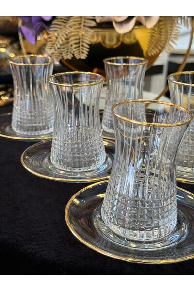 LOKMAN ZÜCCACİYE 6 Person Crystal Cut Gold Gilded Tea Set (Model3)