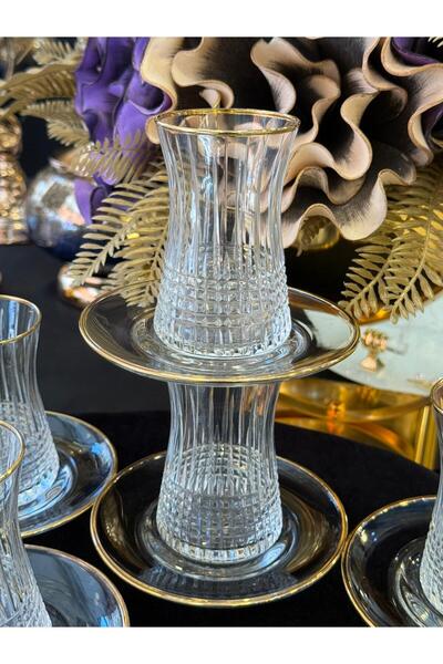 LOKMAN ZÜCCACİYE 6 Person Crystal Cut Gold Gilded Tea Set (Model3)