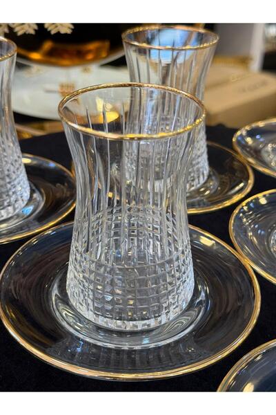 LOKMAN ZÜCCACİYE 6 Person Crystal Cut Gold Gilded Tea Set (Model3)