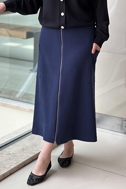 sentez giyim Sentez Cep Detaylı Fermuarlı Etek