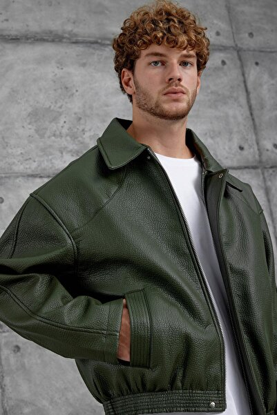 NOMARC Khaki Gst Oversize Leather Jacket