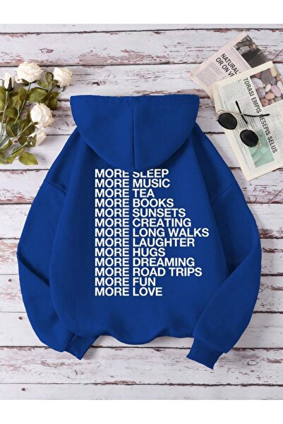 OVER HEAD Hanorac pentru femei albastru cobalt Blue More Sleep cu imprimeu cu...
