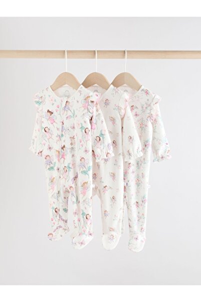 Next Baby Cotton Ecru Fairy Patterned 3-Piece Sleepsuit Set