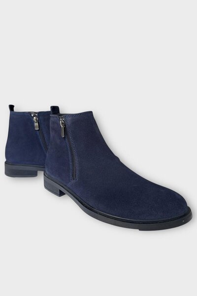 Liger Men's Genuine Leather Double Zipper Detail Boots Dark Blue